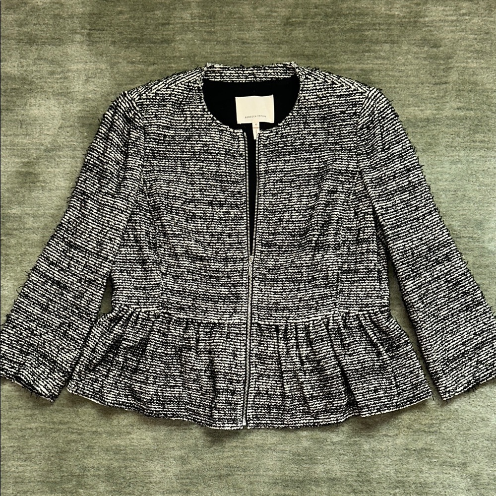 Rebecca Taylor Black and White Textured Peplum Jacket